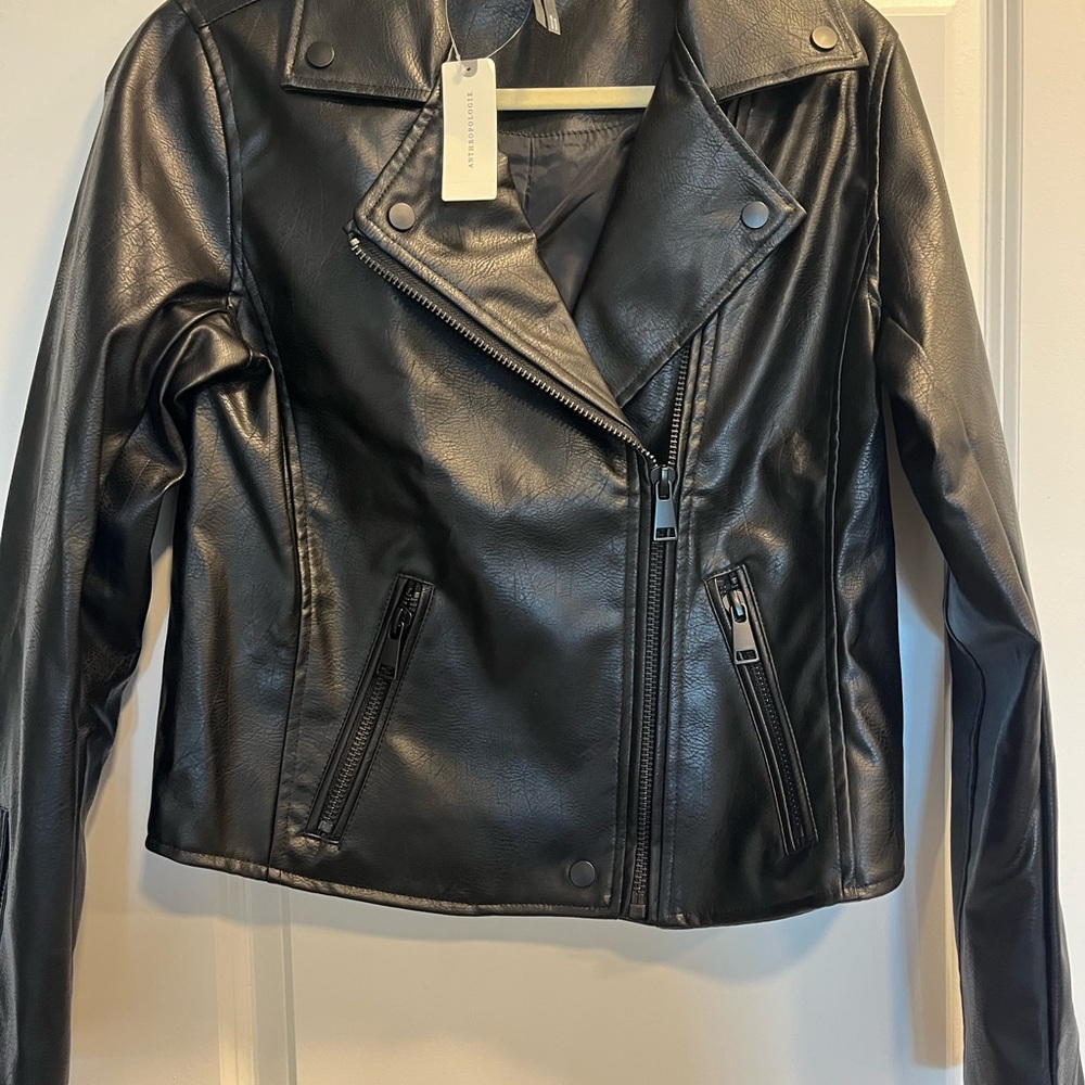NWT Anthropologie Black  Leather Moto Jacket